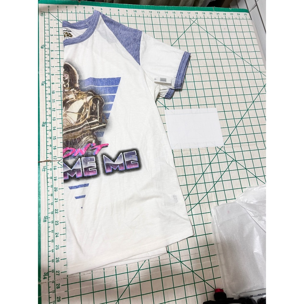 Disney Parks Large Star Wars C-3PO Raglan Tee White Blue Retro Don't Blame Me - Picture 6 of 11